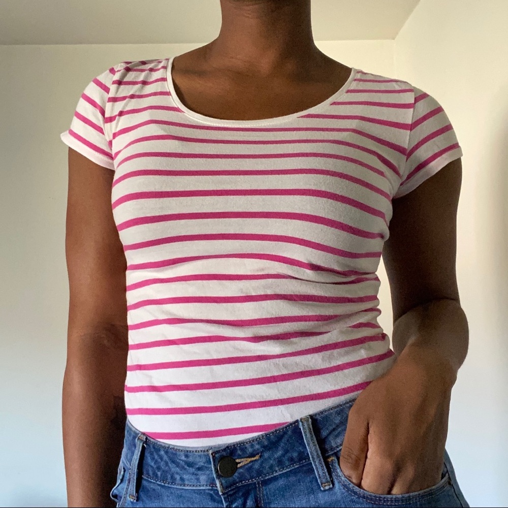 Pink and White Striped Tee